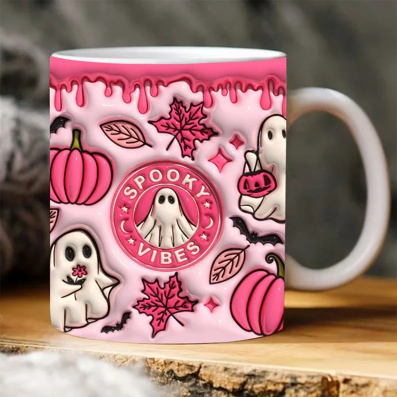 Colorful Halloween Themed Ceramic Coffee Mug in Various Colors