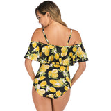 Women’s One Piece Off Shoulder Lemon Print Swimsuit