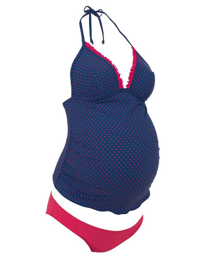 Women's Two Piece Maternity Swimsuit in Blue and Red