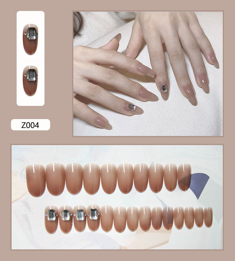 Women's Earth Tone Stone Adornment Nail Set in Nude