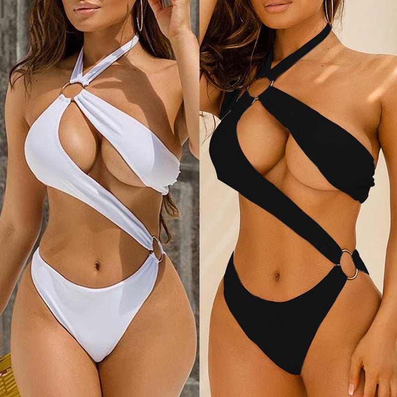 Women's Two Piece Asymmetrical Halter Neck Bikini Set