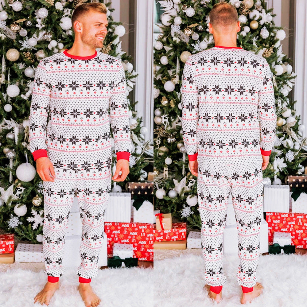 Men's Black White and Red Snowflake Pattern Two Piece Pajama Set