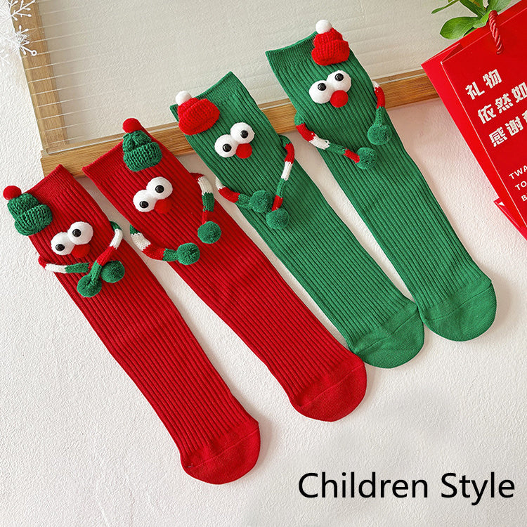 Whimsical Googly Eye 3D Christmas Socks in Red and Green for Kids