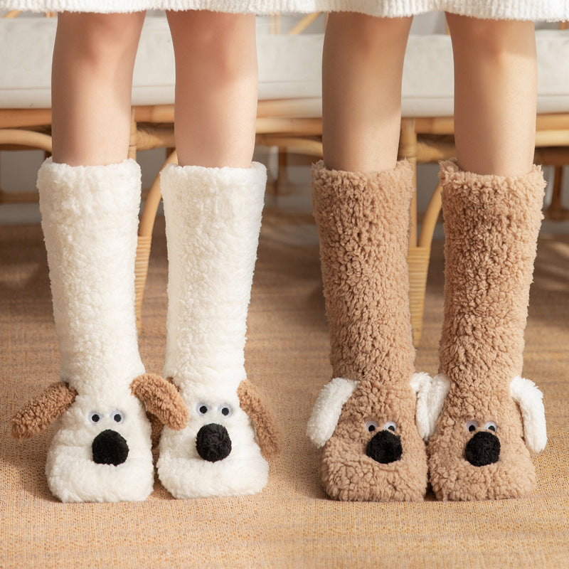 Soft and Thick White Winter Socks with Cute Dog Ears