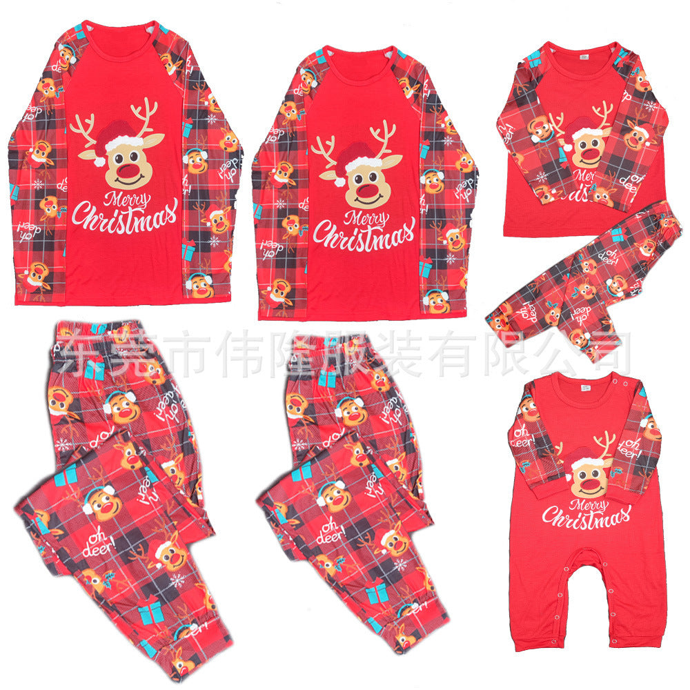 Merry Christmas Reindeer Red Plaid Matching Family Pajama Set