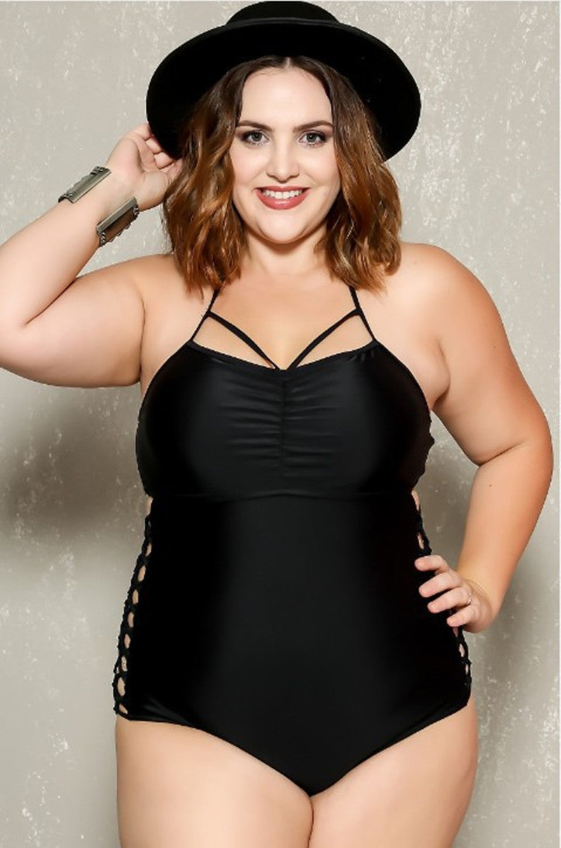 Dames plus size size size zwempak met zijuitsnijdingen