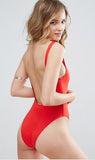 Women's One Piece Solid Color Swimsuit with U-Neck