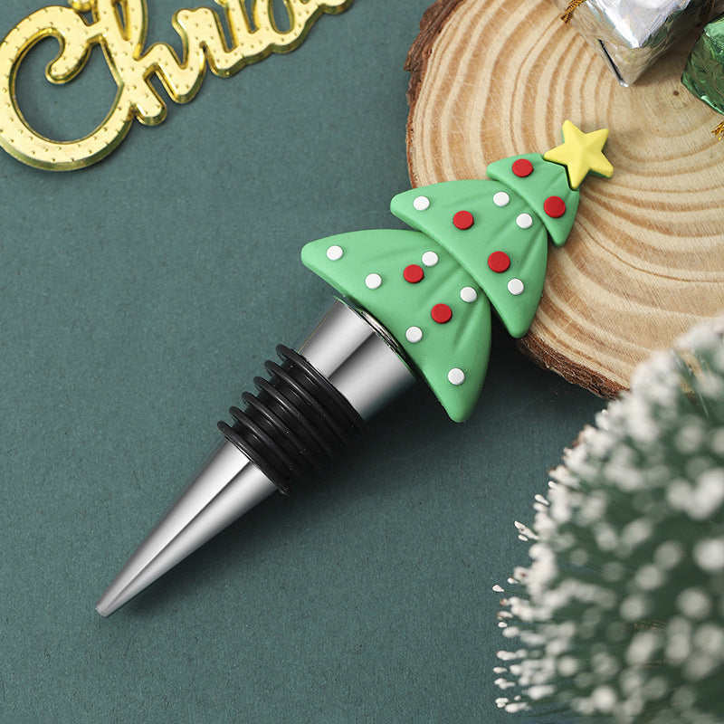 Festive Christmas-Themed PVC & Aluminum Wine Bottle Stopper in Assorted Styles