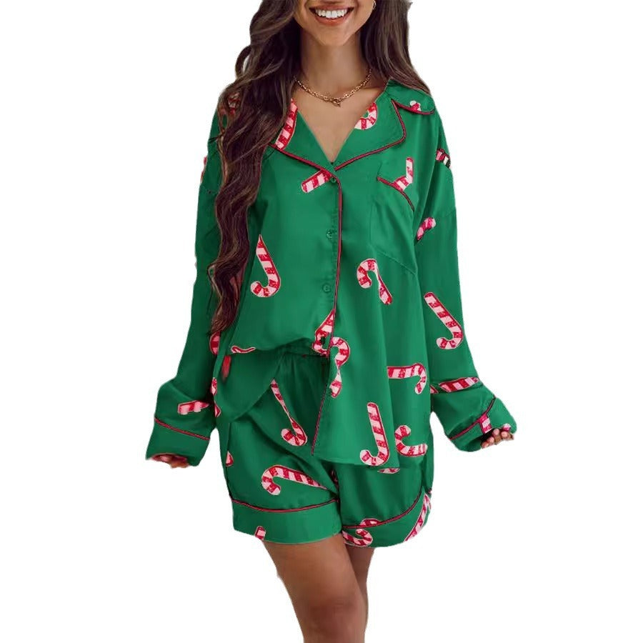 Women's Candy Cane Two Piece Christmas Pajama Set in Pink and Green