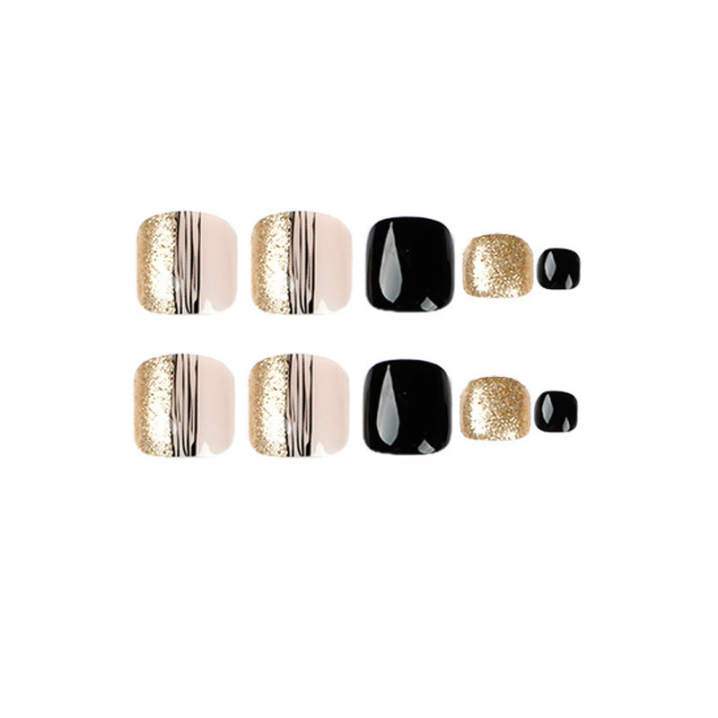 Women's Elegant Champagne, Gold and Black Nail Set