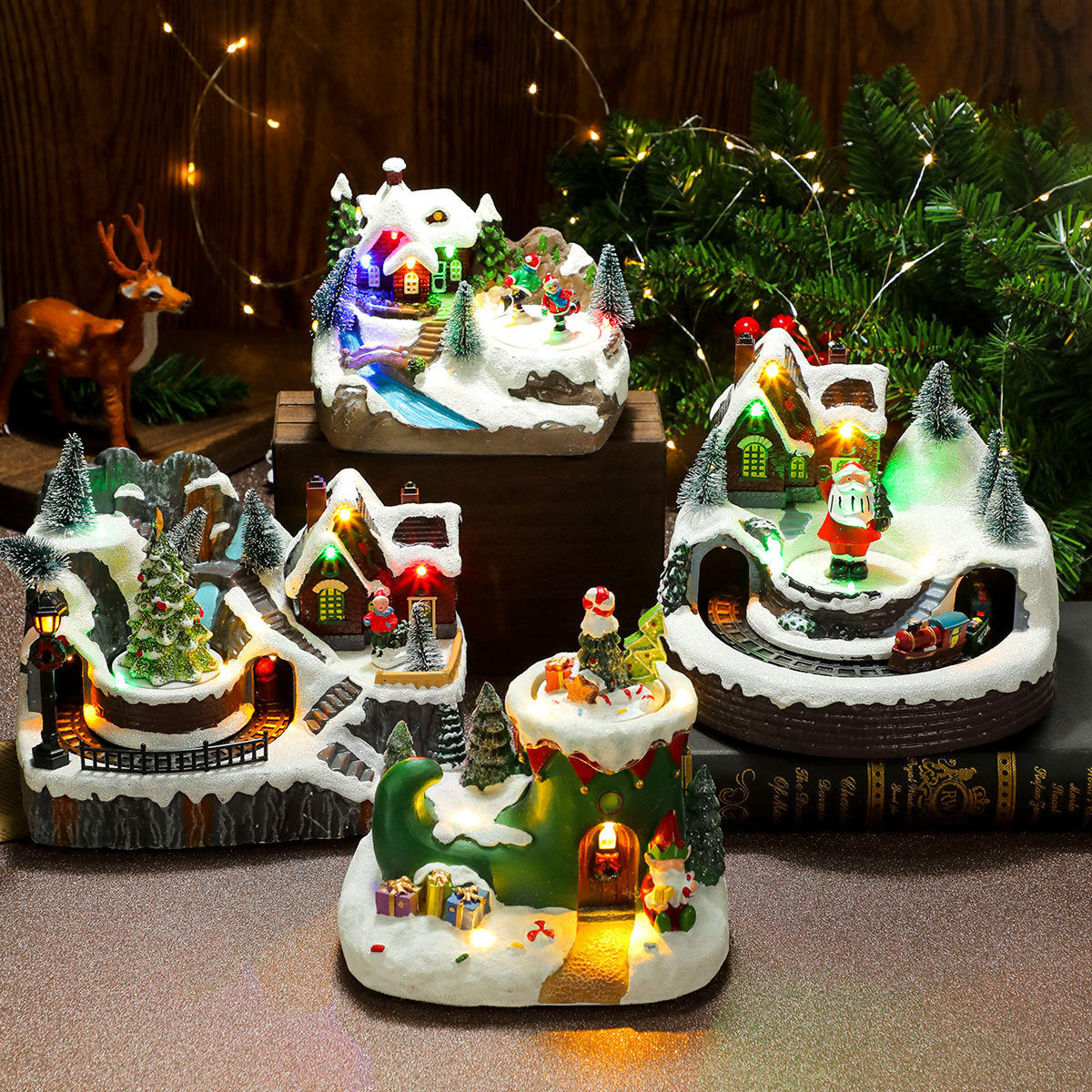 Wintry Village with Moving Train and LED Light Designs