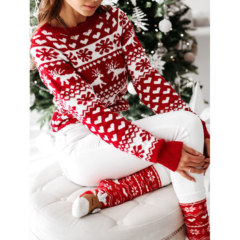 Soft and Warm Christmas Sweater with White and Red Patterning