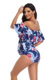 Women’s One Piece Off Shoulder Floral Print Swimsuit