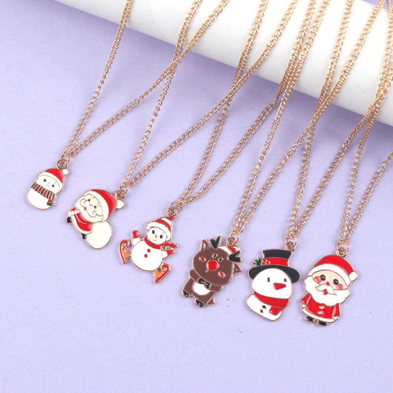 Cute Christmas Character Chain Pendant Necklace for Women & Kids in Assorted Styles