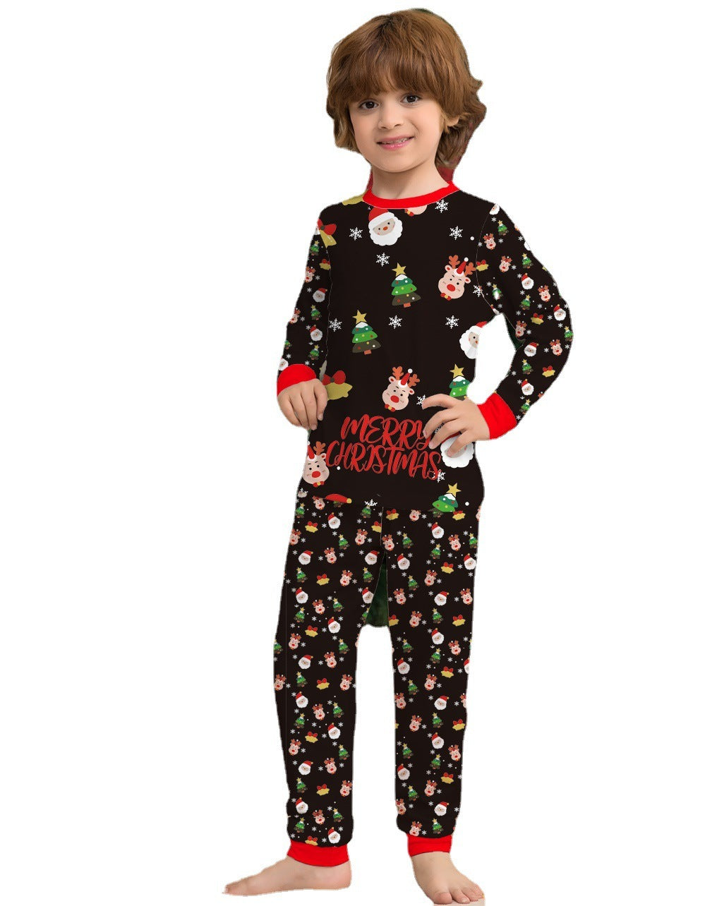 Cute Merry Christmas Red and Black Matching Family Pajama Set