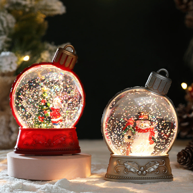 Festive Ornament-Shaped Light-Up Battery-Operated Plastic Snow Globe Christmas Decoration in Assorted Styles