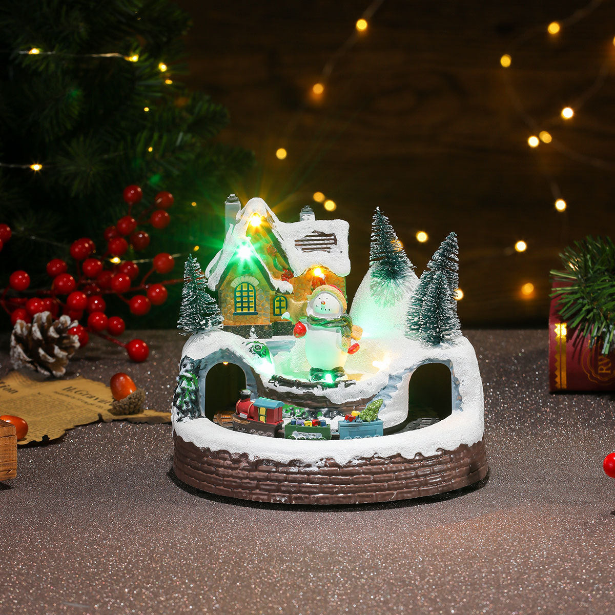 Wintry Village with Moving Train and LED Light Designs