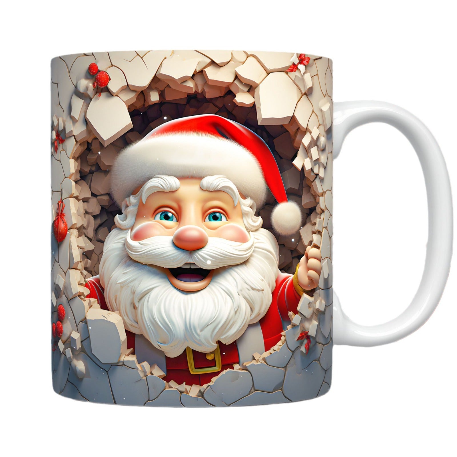 Christmas Op Art 3D Illusion Santa Claus Ceramic Coffee Mug in Assorted Colors