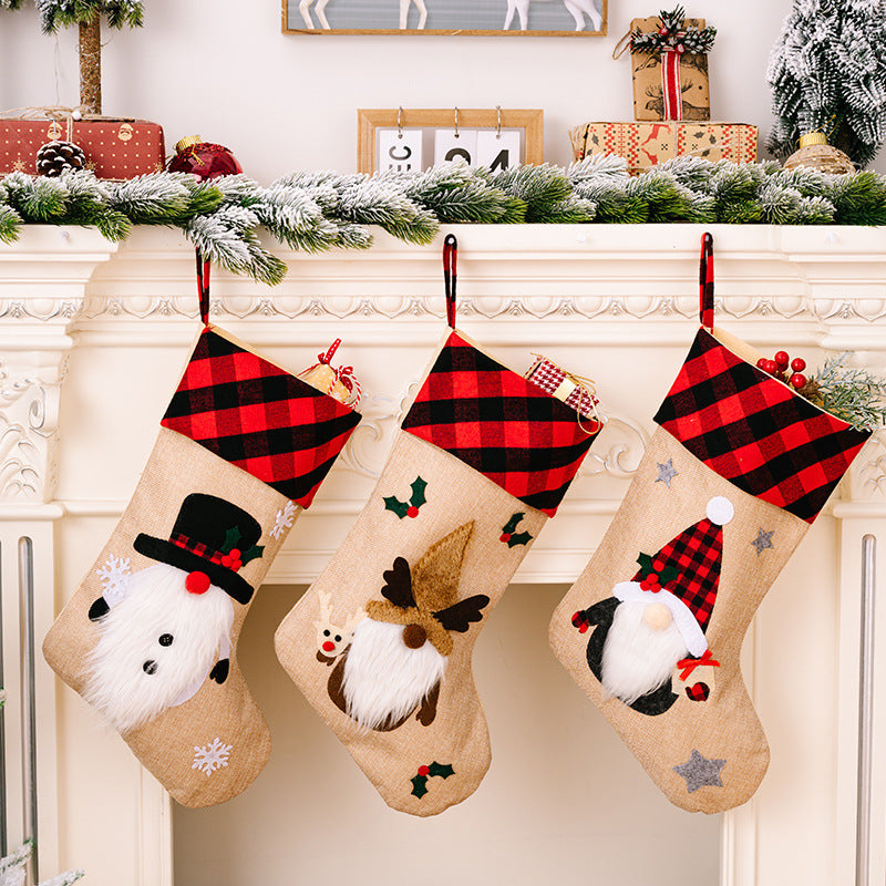 Cute Minimalist 3D Stocking with Red and White Checked Cuff