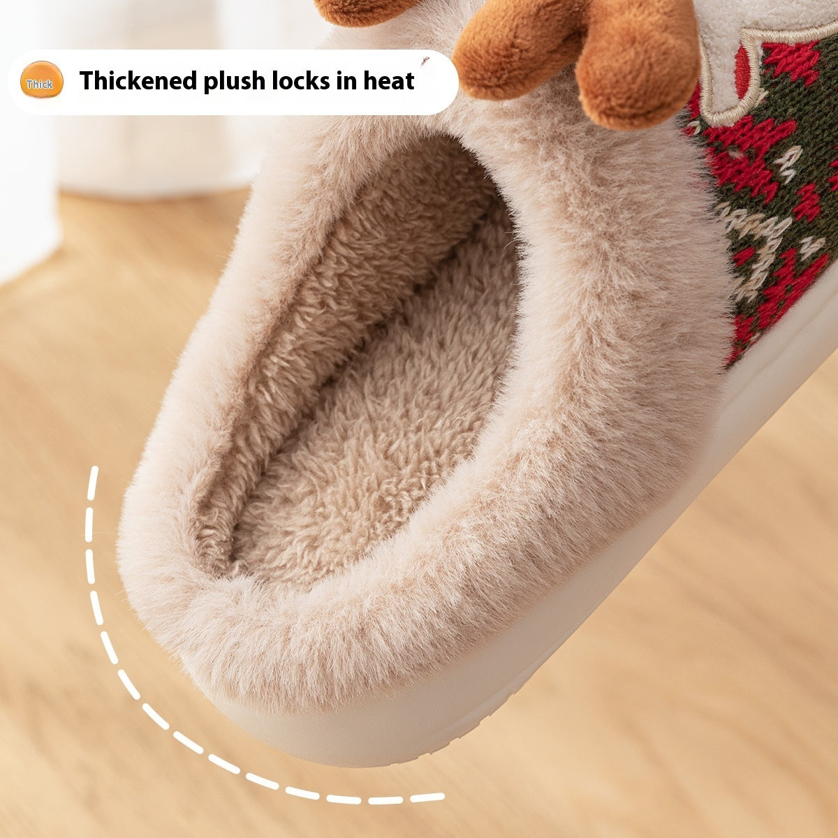 Durable and Soft 3D Reindeer House Shoes with Traction Soles