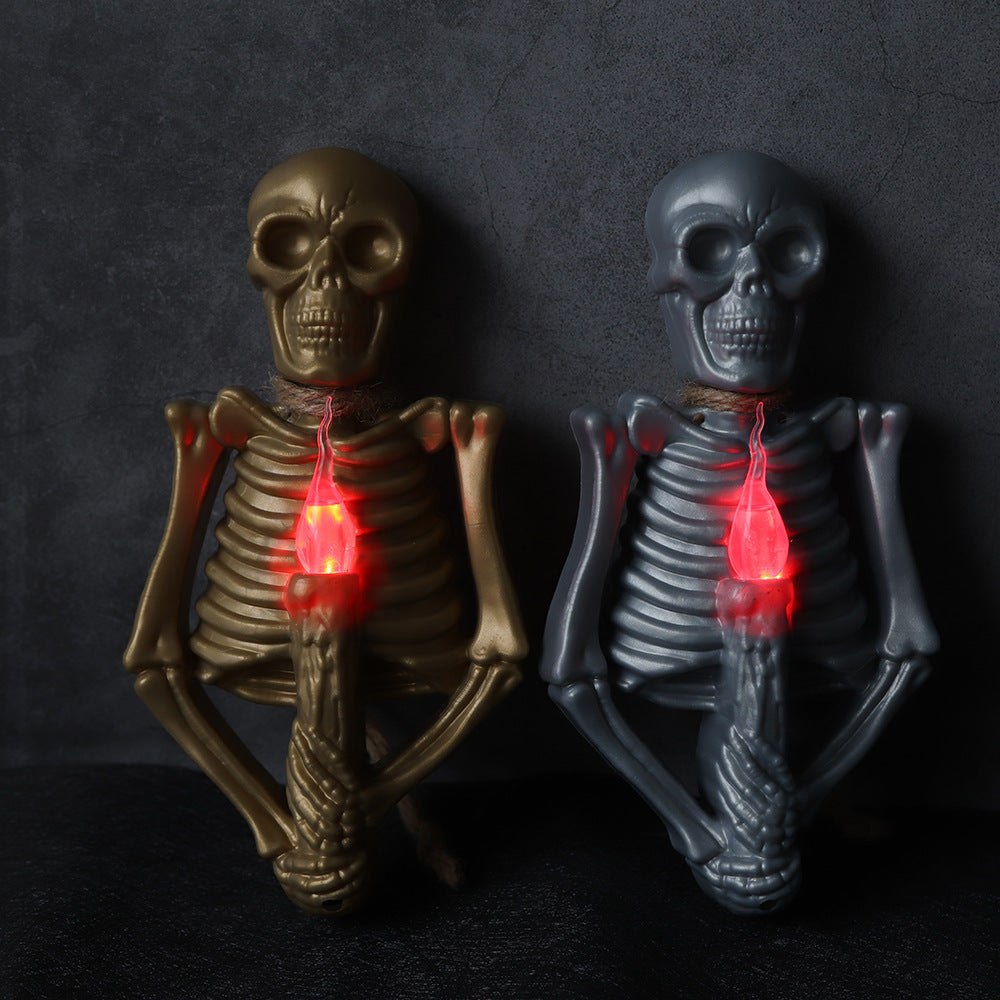 Gold or Silver Skeleton Wall Sconce with Spooky Red Light