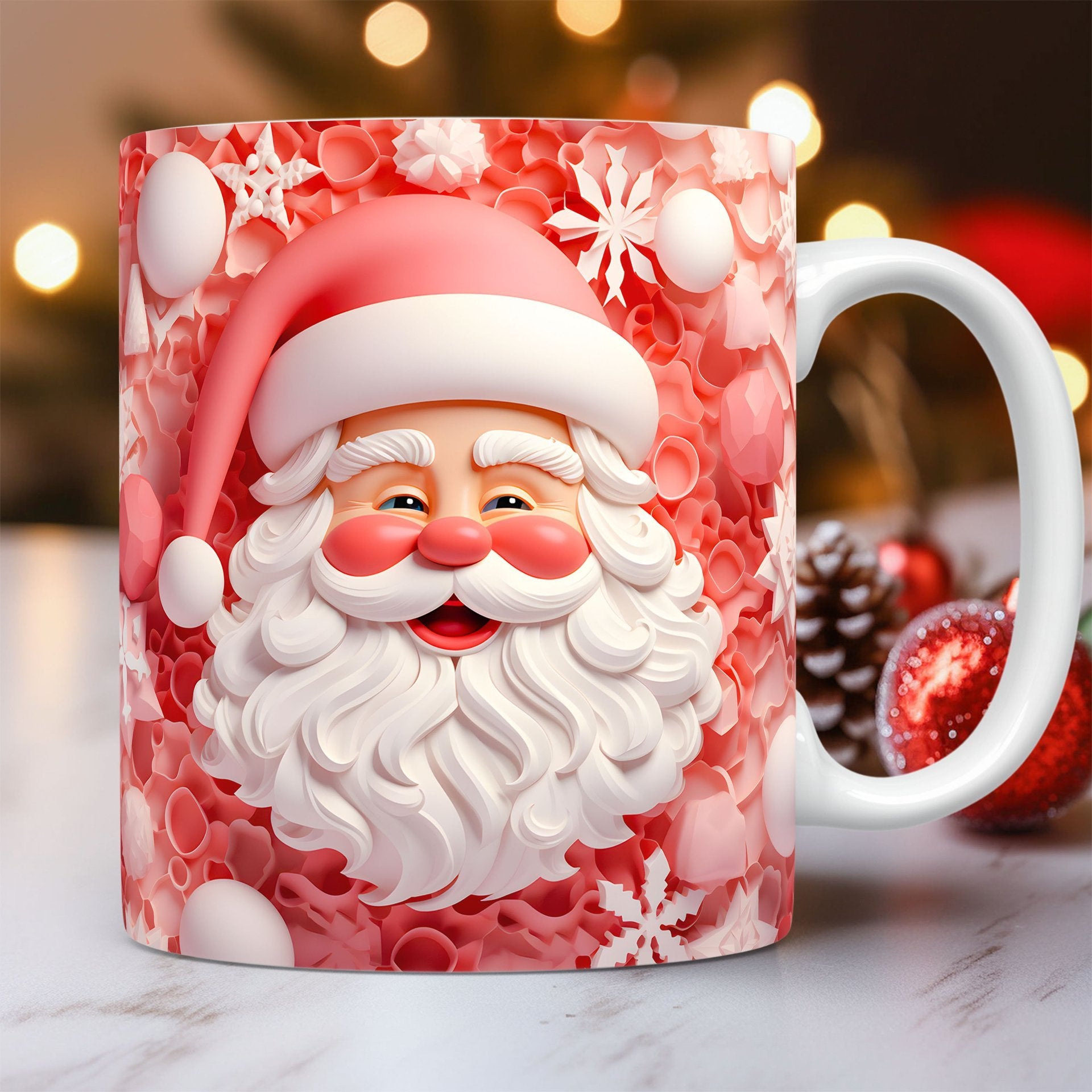 Christmas Op Art 3D Illusion Santa Claus Ceramic Coffee Mug in Assorted Colors