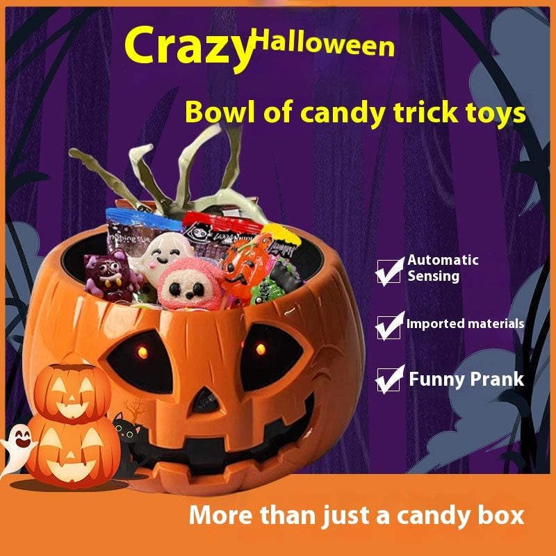 Pumpkin Shaped Candy Bowl with Jumpscare Skeleton Hand