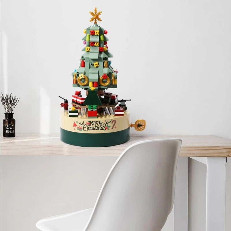 DIY Brick Building Block Rotating Christmas Tree Music Box Christmas Decoration