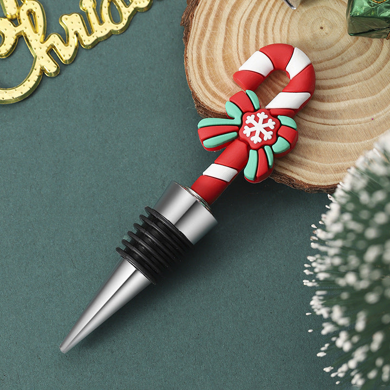 Festive Christmas-Themed PVC & Aluminum Wine Bottle Stopper in Assorted Styles