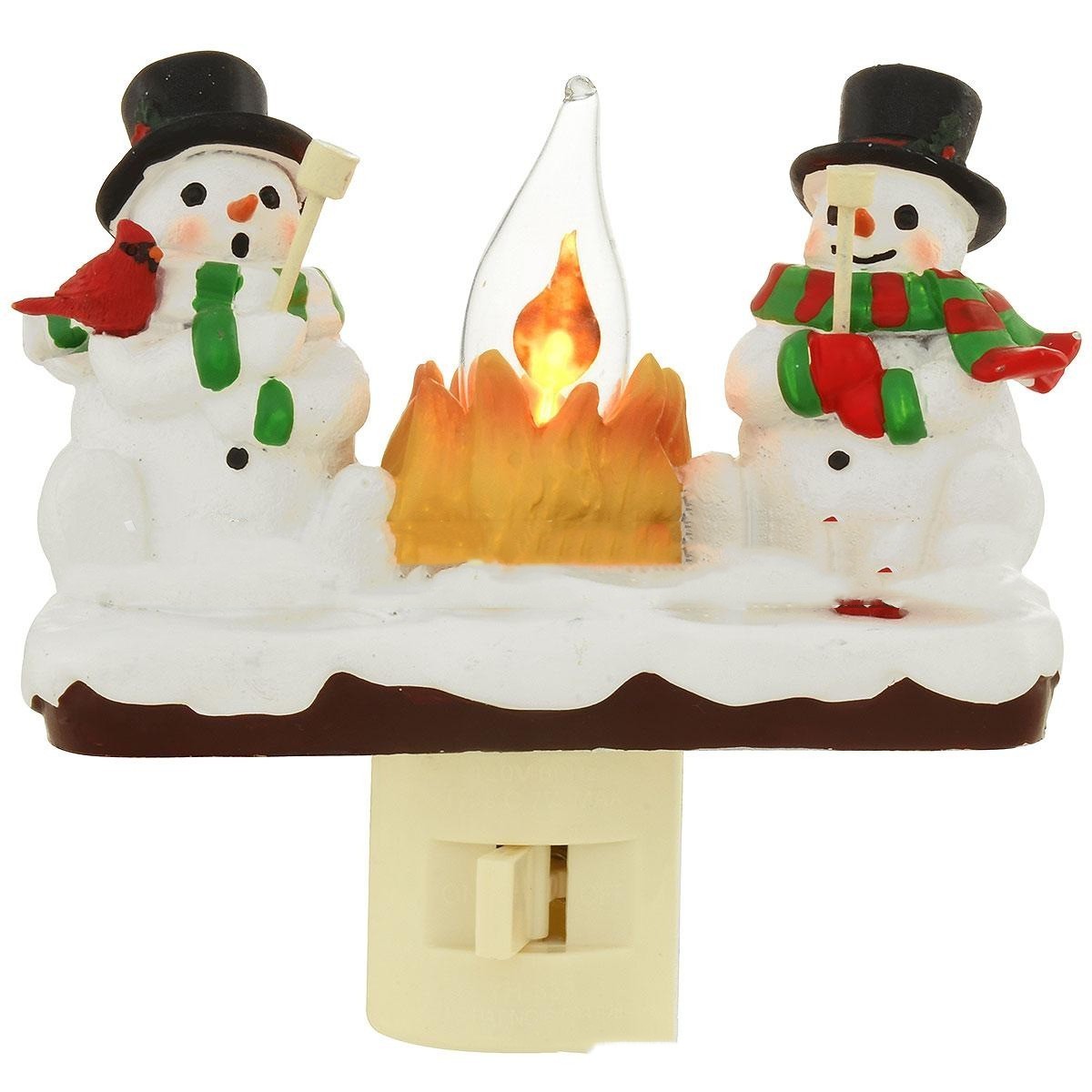 Whimsical Plug-In Snowman & Campfire Duo Resin Christmas Decoration Nightlight