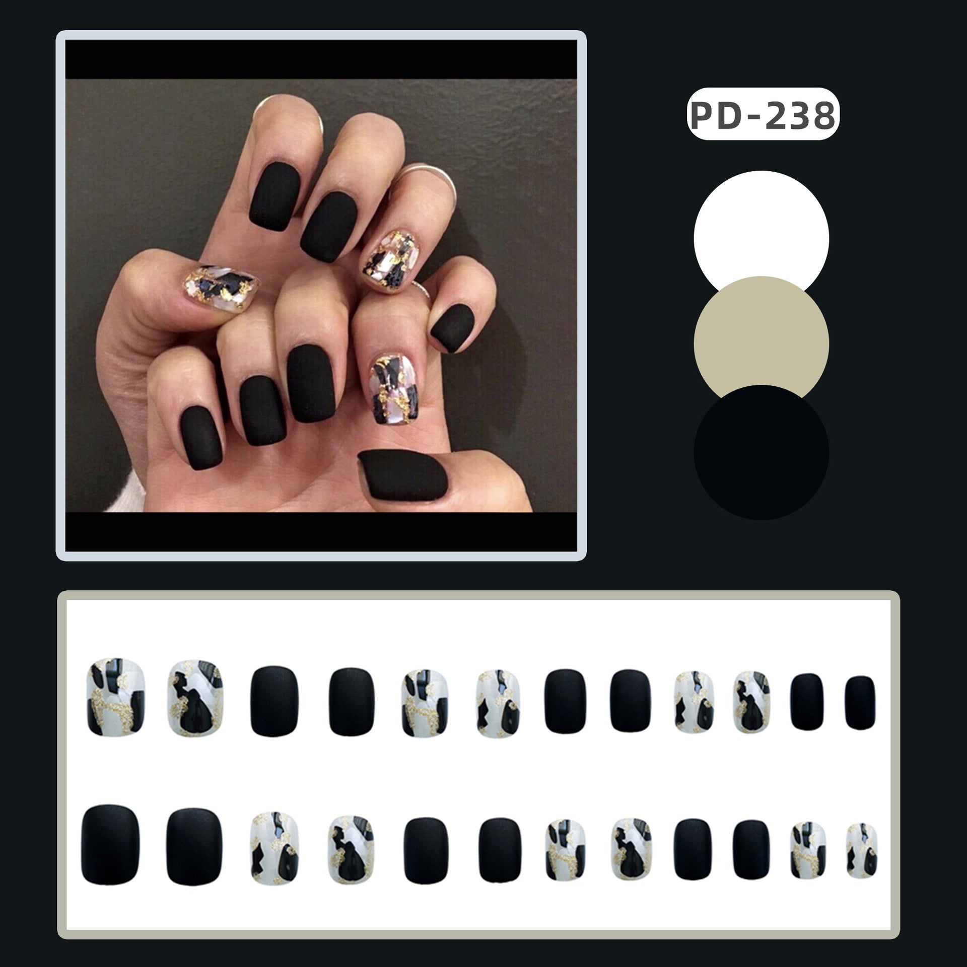 Women's Black and White False Nail Set with Accent Nails