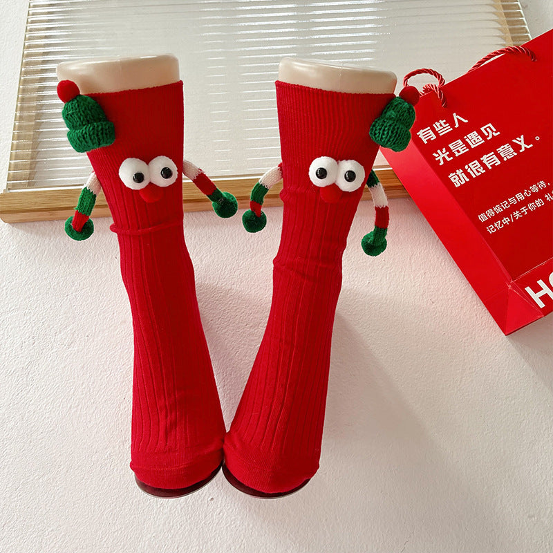 Whimsical Googly Eye 3D Christmas Socks in Red and Green for Kids