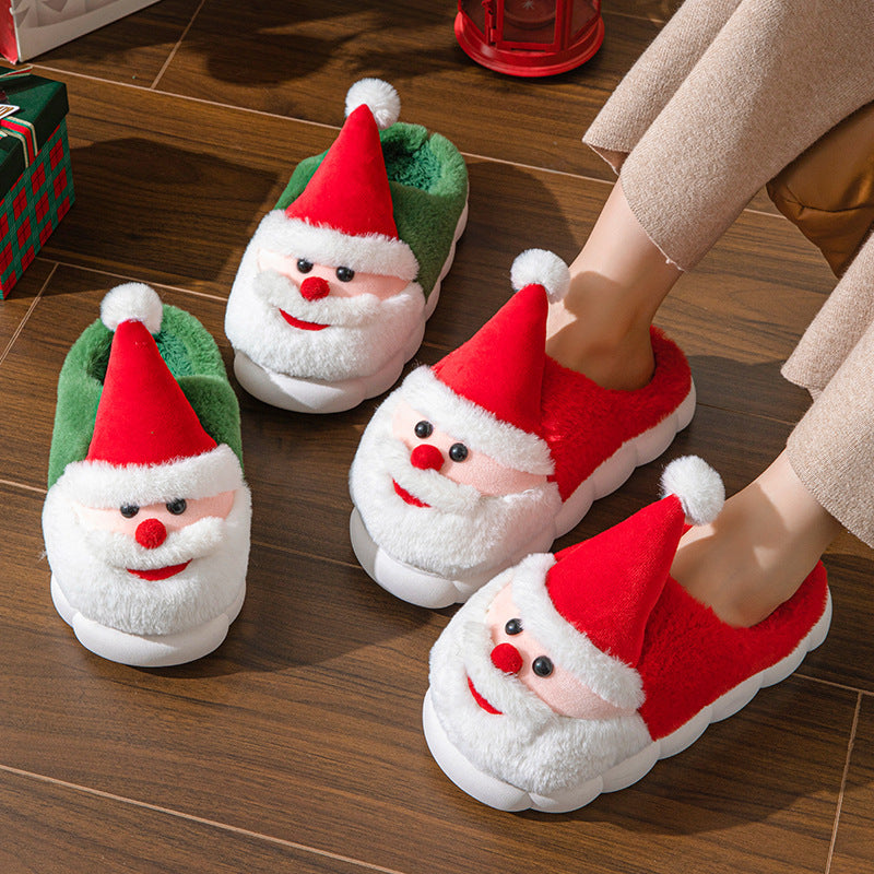 Puffy 3D Santa Claus Themed House Slippers in Green and Red