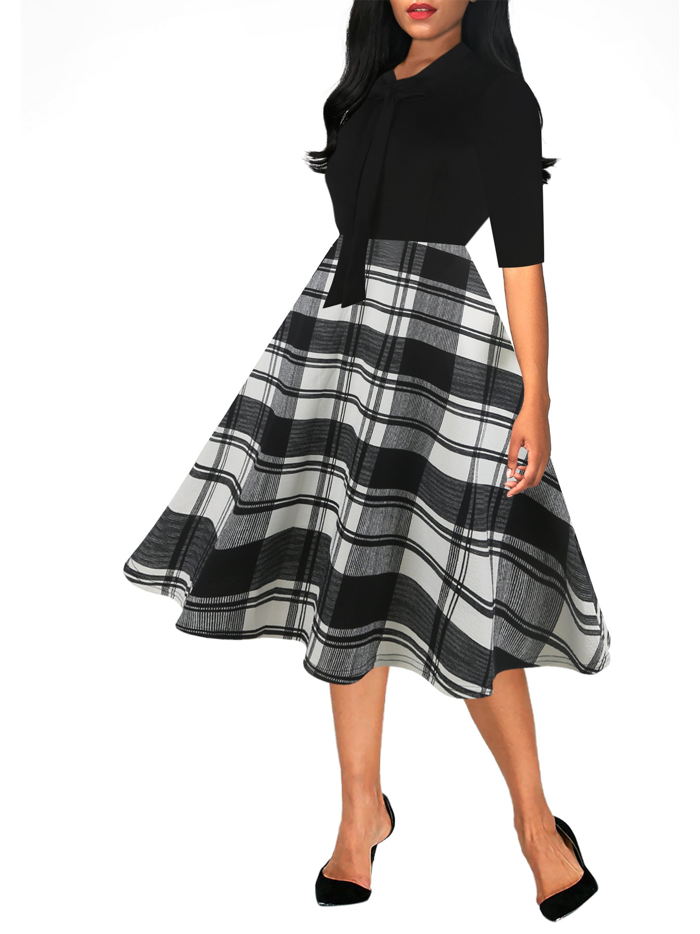 Patterned Tie-Neck Fit & Flare Dress