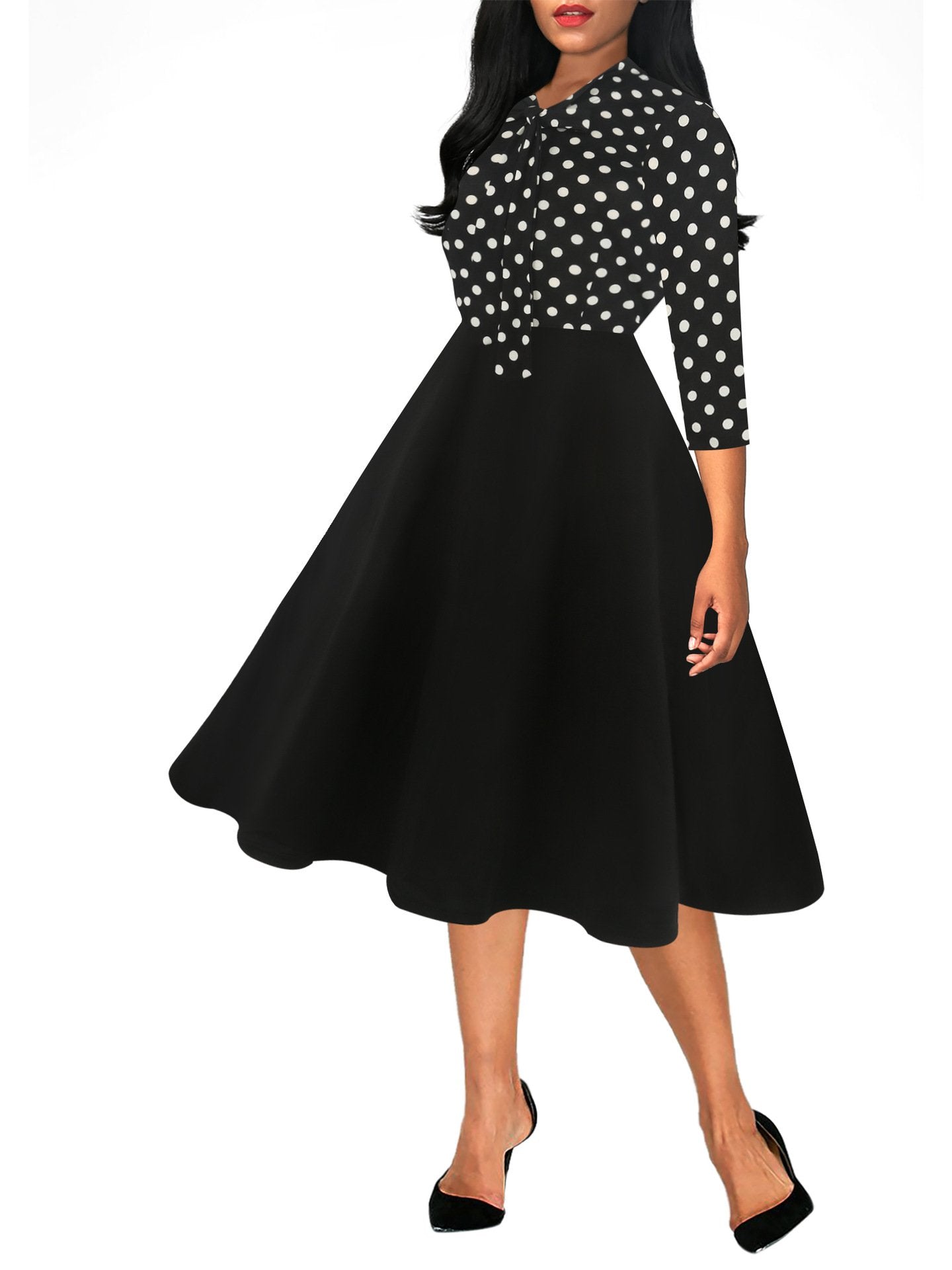 Patterned Tie-Neck Fit & Flare Dress