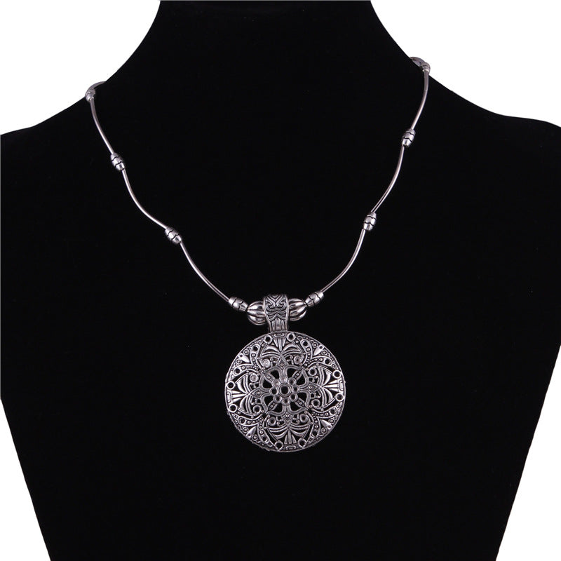 Mandala Inspired Metal Disc Necklace