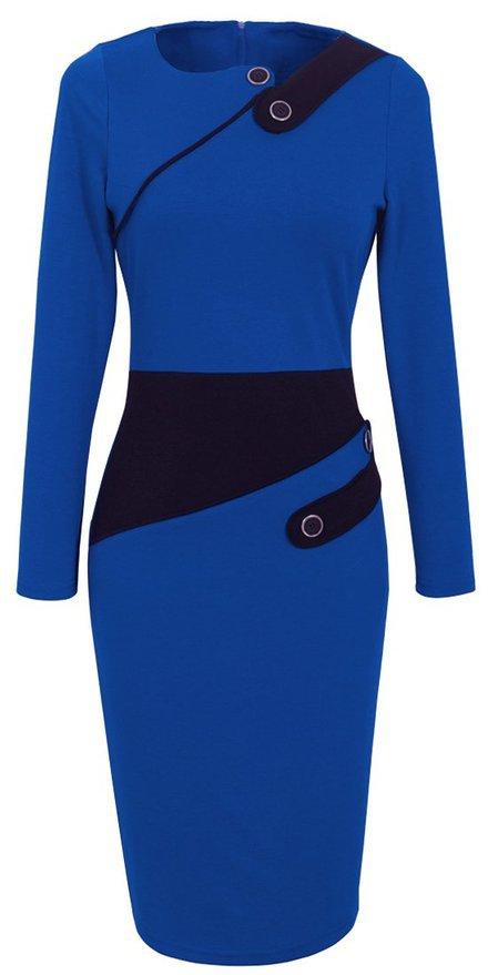 Mod Button-Accent Asymmetrical Sheath Dress