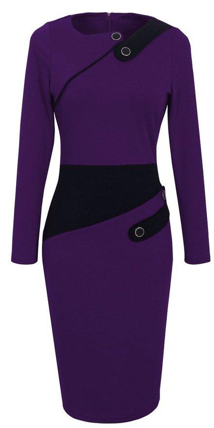 Mod Button-Accent Asymmetrical Sheath Dress