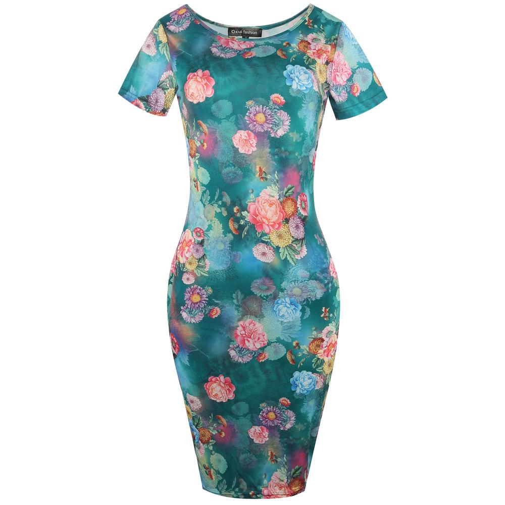 Floral Short-Sleeve Scoop Sheath Dress