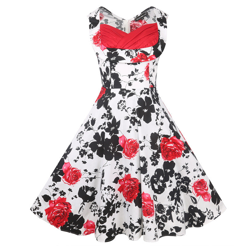 Vestido plisado floral blanco retro