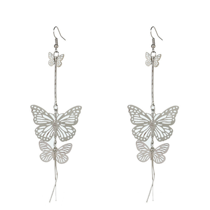 Double Butterfly Metal Drop Earrings