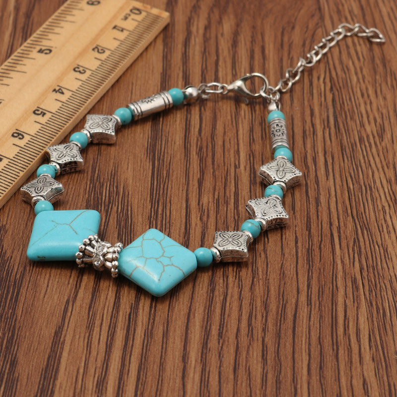 Diamond Shaped Turquoise Beaded Bracelet