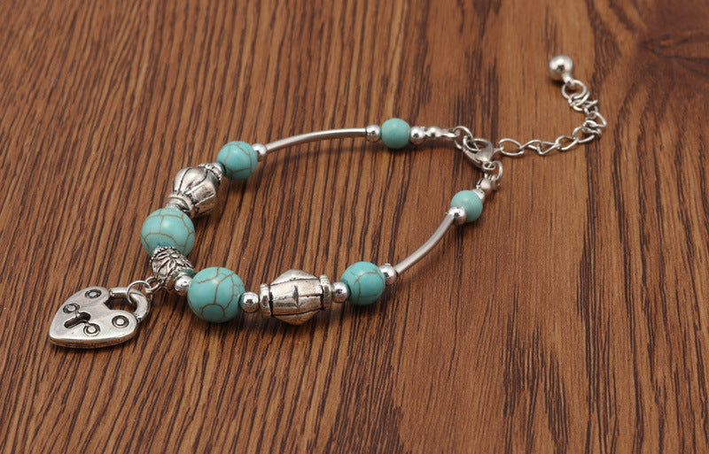 Heart Locket Turquoise Metal Bracelet