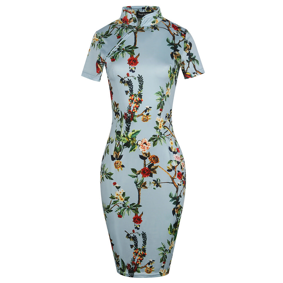 Collier de mandarin floral robe Cheongsam