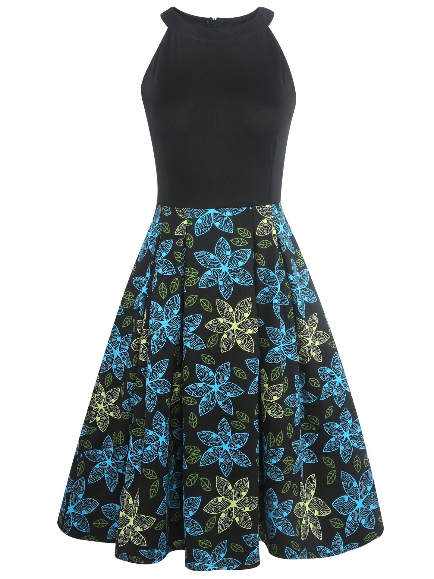 Contrast Floral Skirt Yoke Dress - Theone Apparel