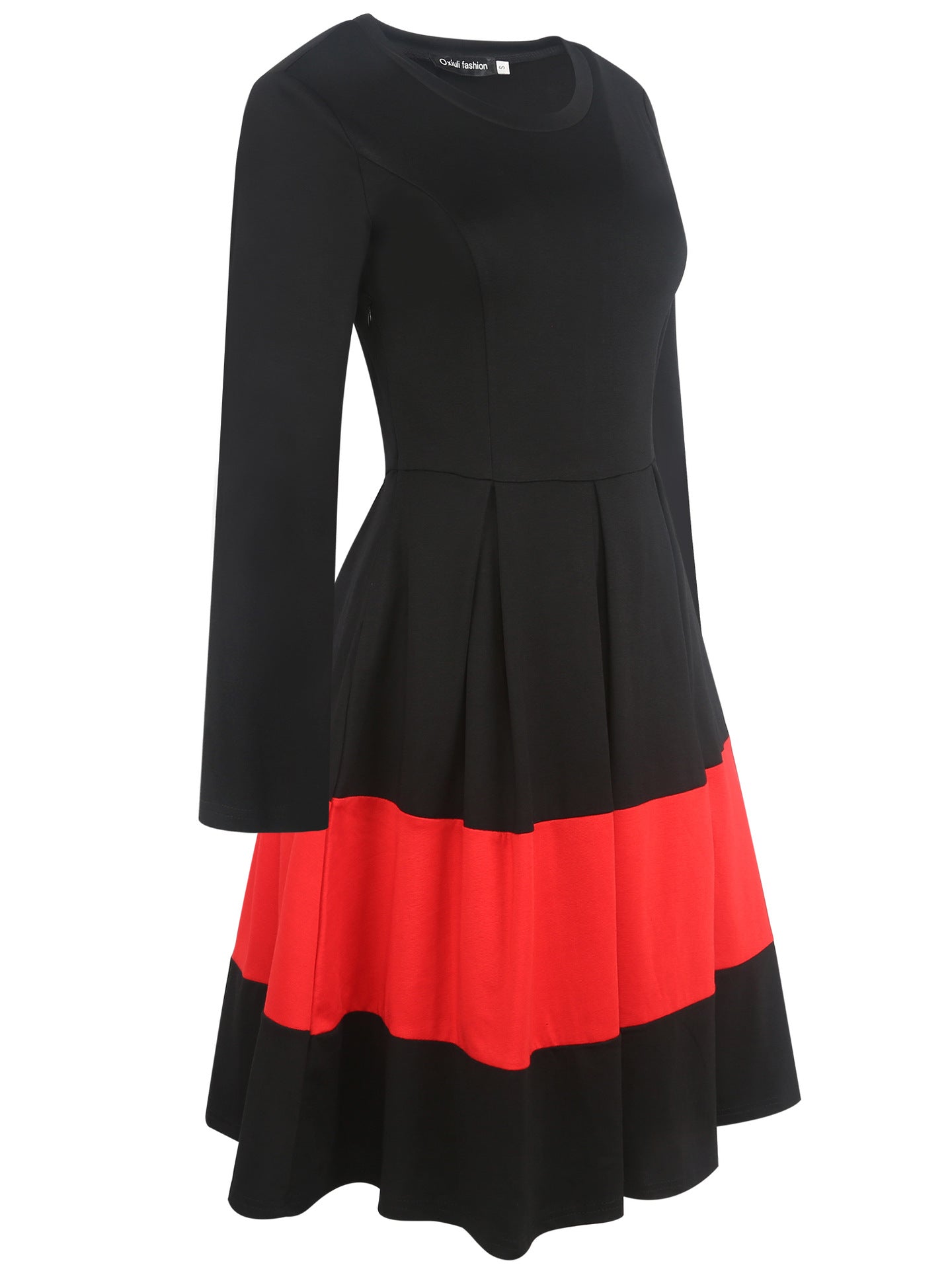 Red & Black Pleated A-Line Dress