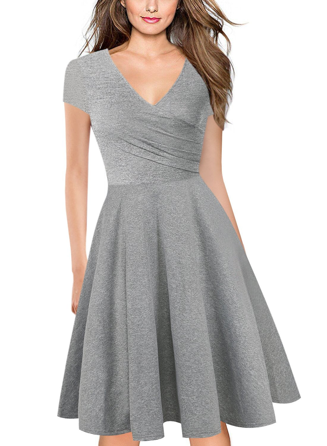 V-Neck Full Skirted Surplice Dress