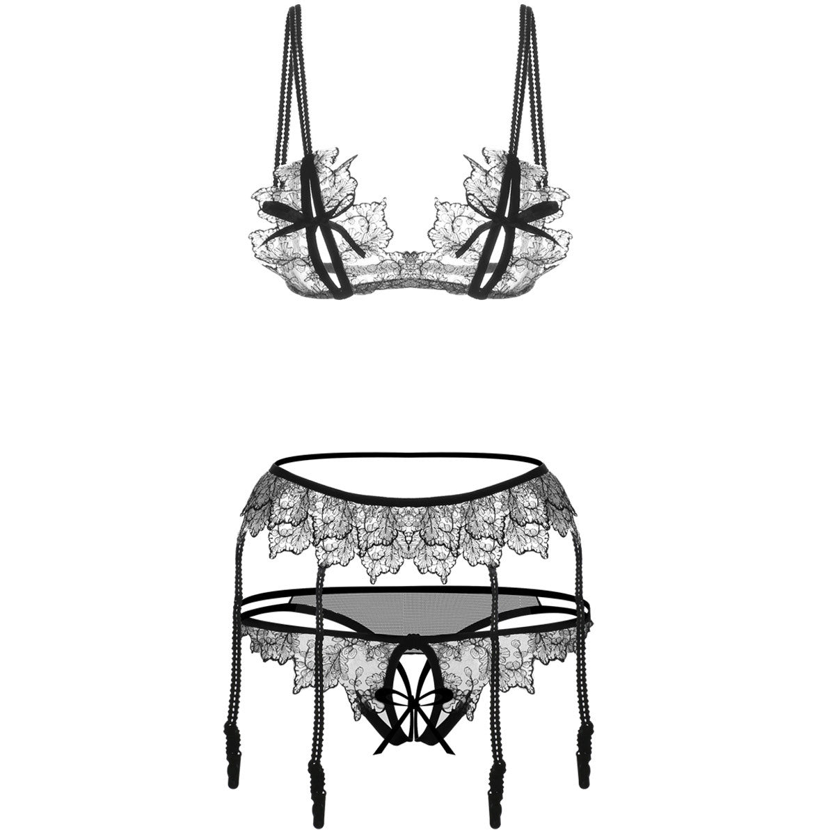 Peekaboo Pocket Lace Bra and Garter Set