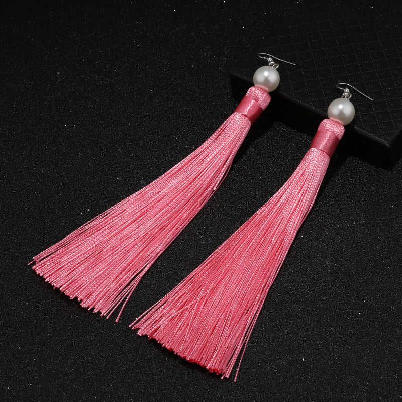 Red Tassel Pearl Drop Earrings