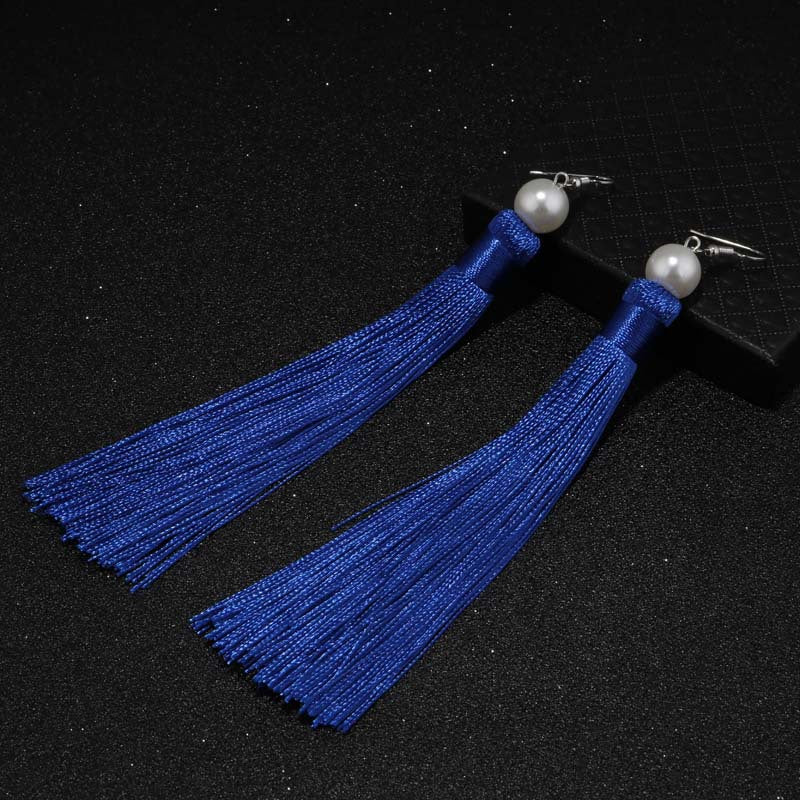 Red Tassel Pearl Drop Earrings